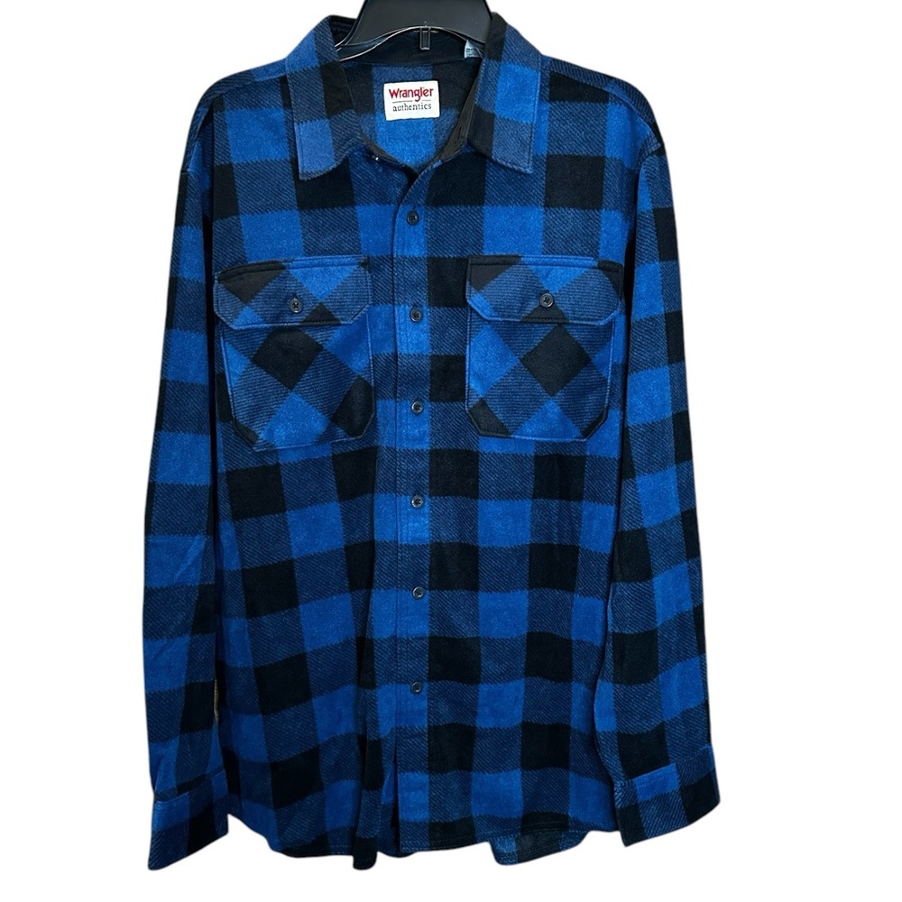Wrangler flannel blue & black buffalo print long sleeve button‎ down large NWT